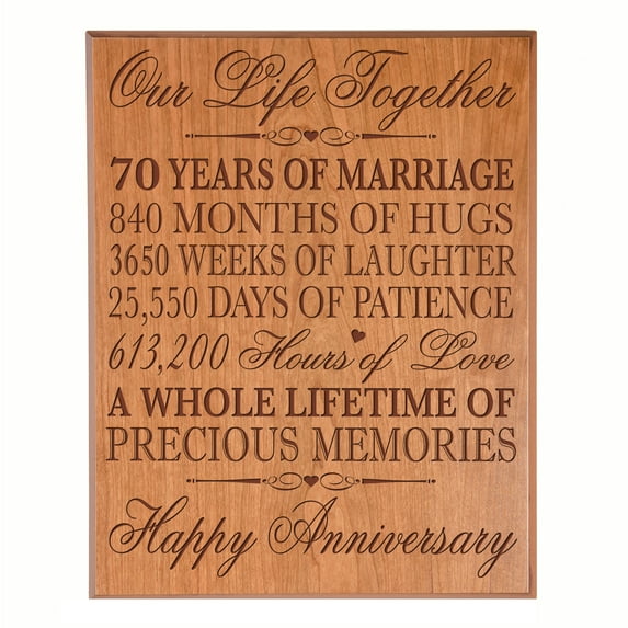 70th Wedding Anniversary Wall Plaque - Our Life Together - 12x15 (Cherry Veneer)