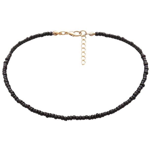 Collar de cuentas de arroz de una sola capa con un solo personaje individual (negro)