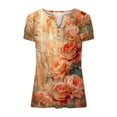 thumbnail image 4 of Otvok Tops for Women's Summer Short Sleeve V-Neck Button Pleated Blouse Floral Casual Flowy Tunic Blouse, 4 of 6