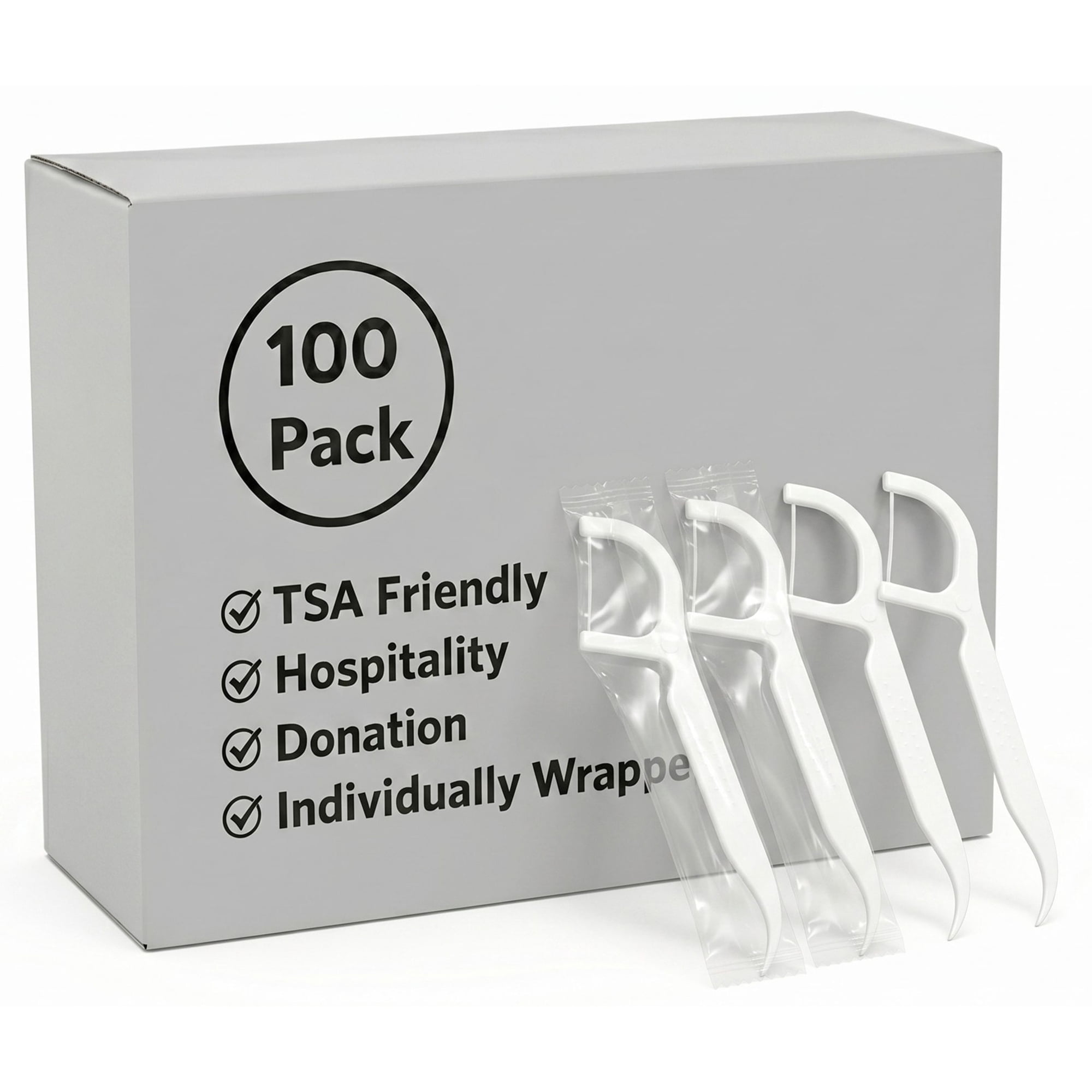 Trailmaker (100 Pack) Disposable Dental Floss Picks, Individually Wrapped Dual-Function Flossers with Built-In Toothpick, Oral Care for Home & Travel