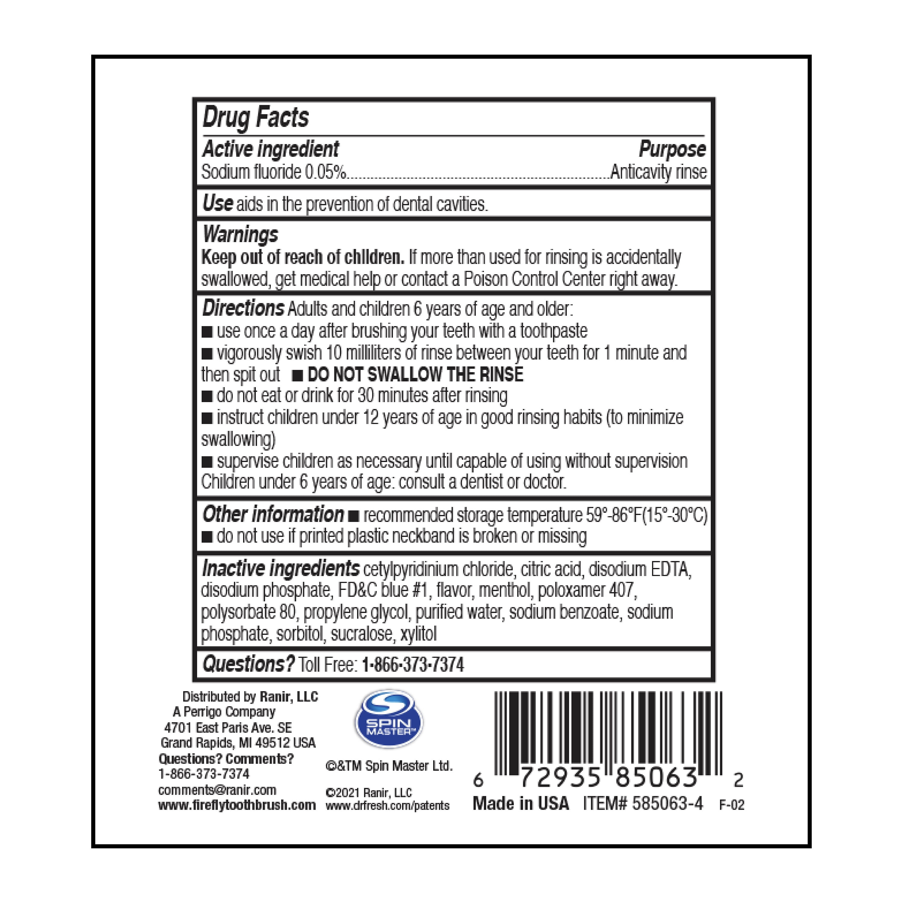 Firefly Kids Anti-Cavity Fluoride Rinse, Paw Patrol, Alcohol Free, Bubble Gum, 16 oz