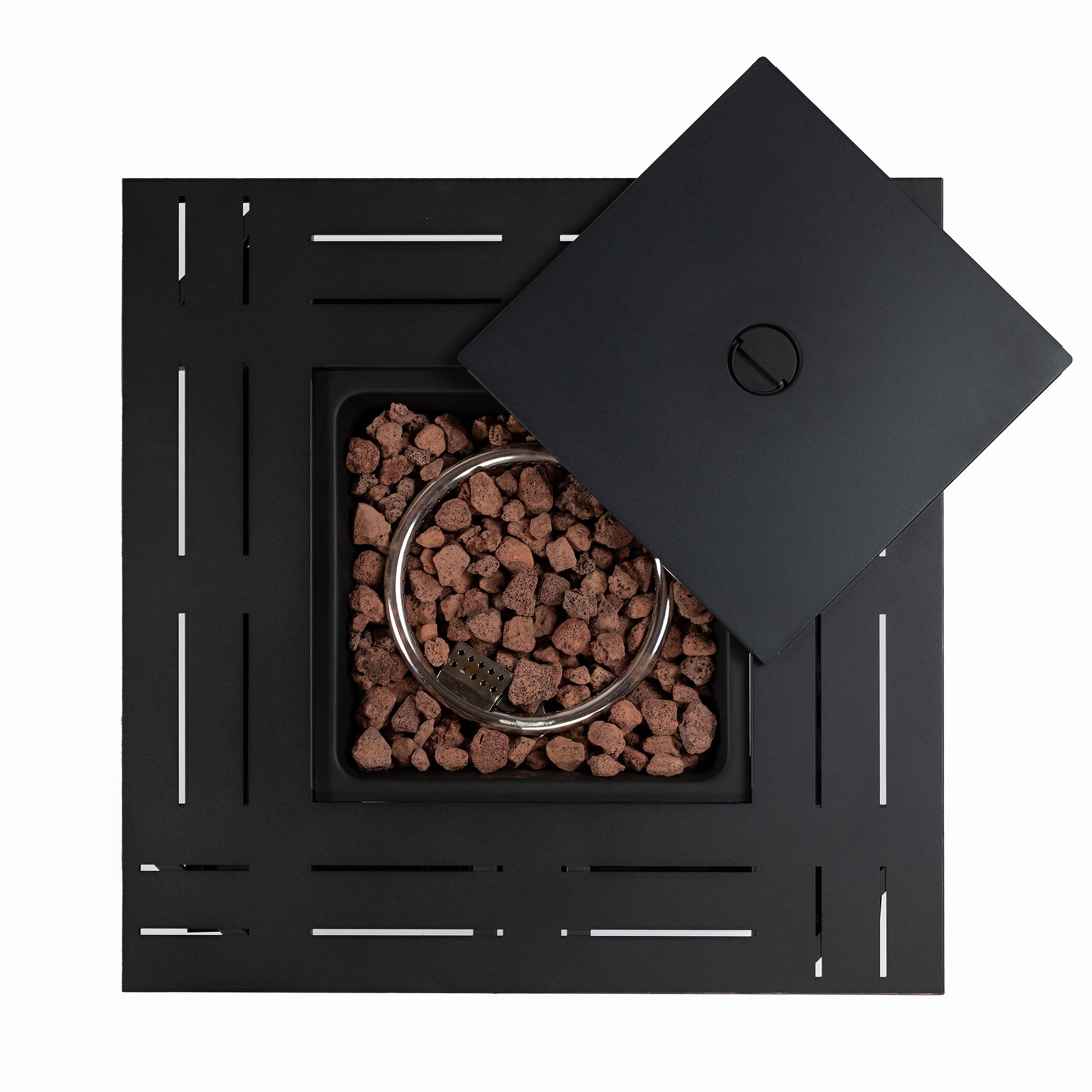 Joynovia 28-inch Square Steel Fire Pit Table – Outdoor Propane Fire Pit with Lid, 40,000 BTU, ETL Approved, Brown