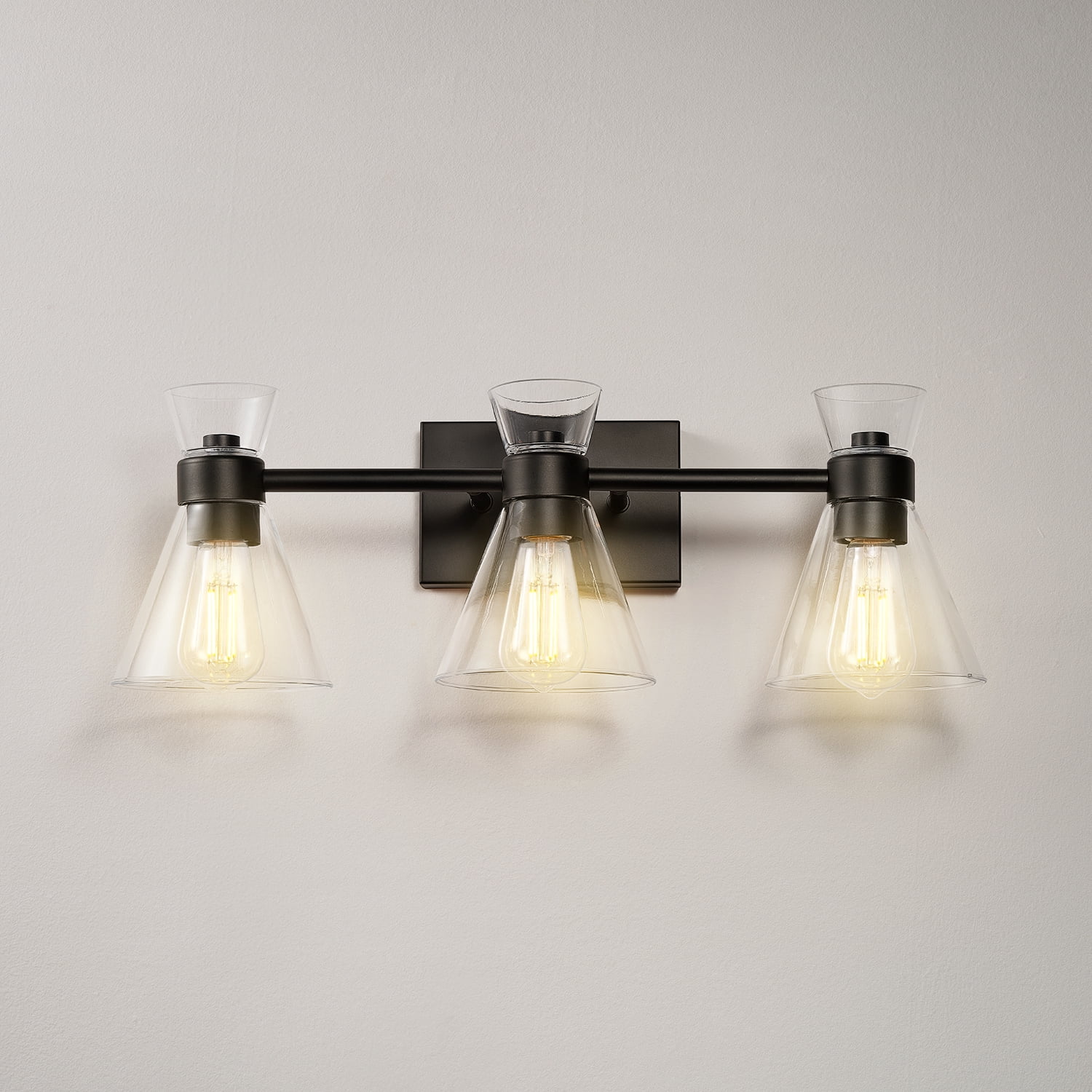 Globe Electric Lofty Chic Style 3-Light Matte Black Vanity Light with Clear Glass Shades, LED Bulbs