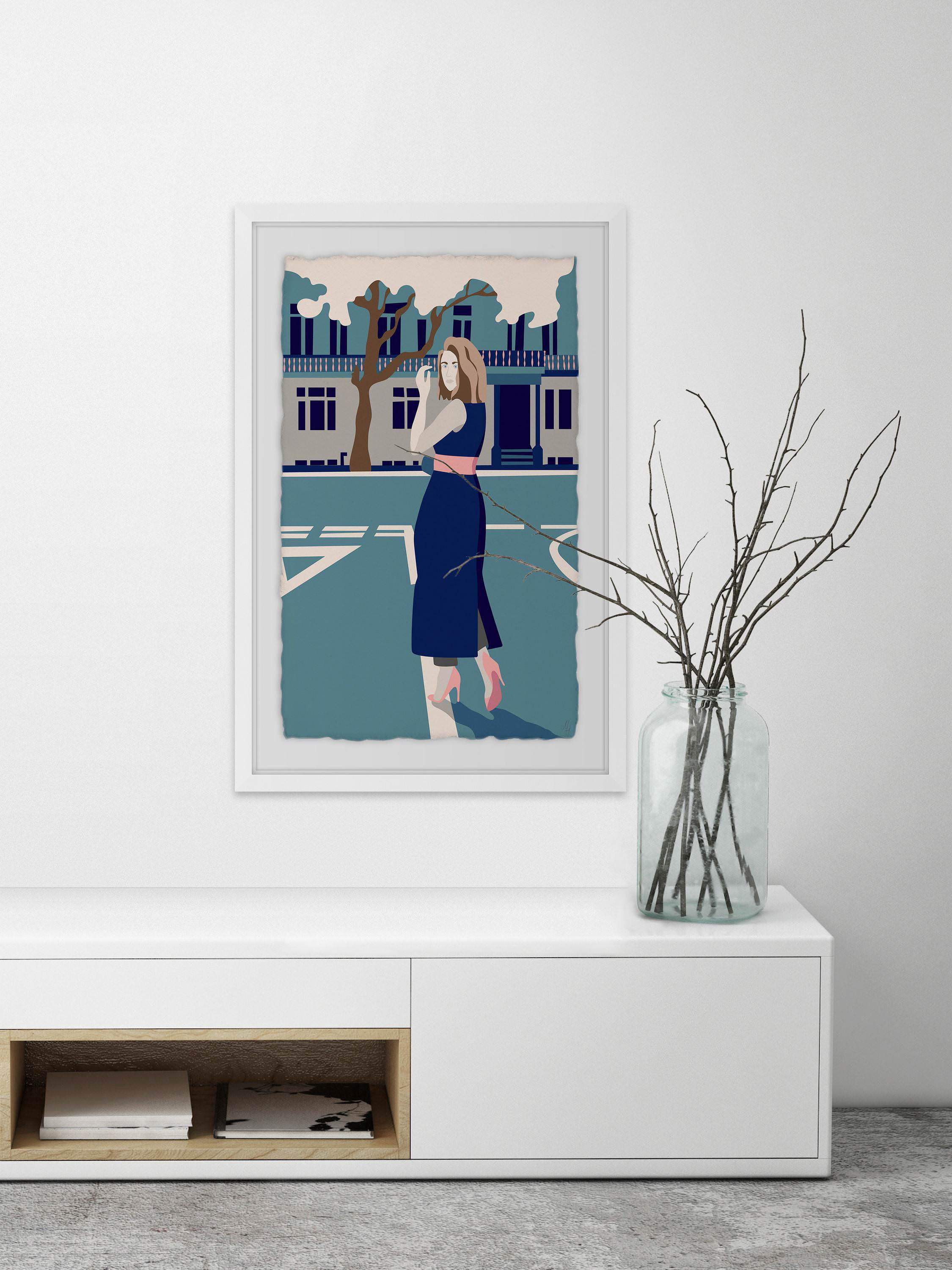 Crossing in Blue Framed Painting Print