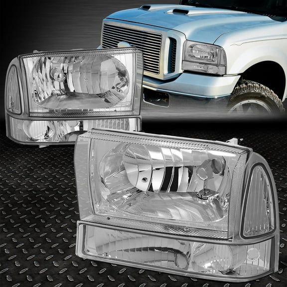 NUVISION for 99-04 Ford F250 F350 Super Duty Chrome Housing Clear Corner Headlight Lamps