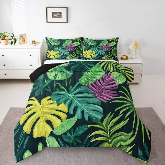 Erosebridal Botanical Palm Tree Bedding Sets King with Comforter, Tropical Leaves Duvet Insert, Reversible 3pcs