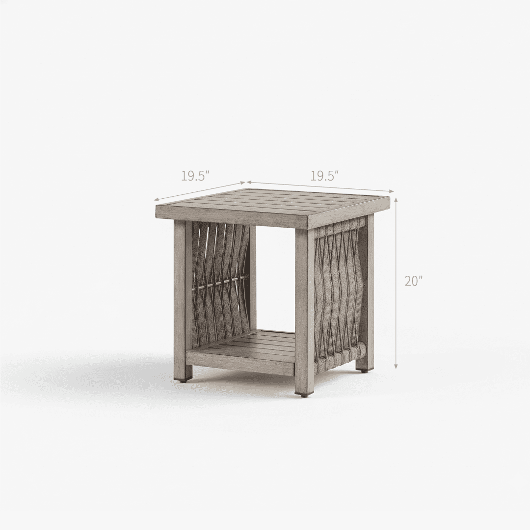 Outdoor Patio Side Table with Aluminum Frame, 2-Tier Rope Weave Design & Adjustable Legs