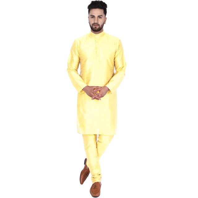 SKAVIJ Ensemble de Pyjama Kurta pour les Hommes Indiens Robe de Soirée Beige L