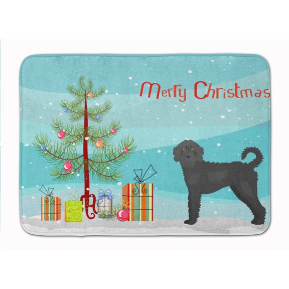 Black Labradoodle Christmas Tree Machine Washable Memory Foam Mat