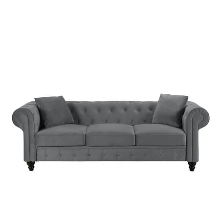 Clic Velvet Scroll Arm Tufted On Chesterfield Sofa Grey