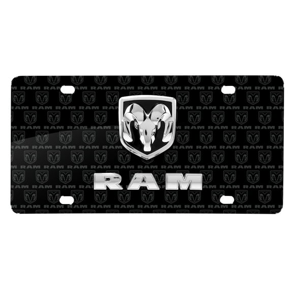 RAM 3D Dual Logo on Logo Pattern Black Aluminum License Plate