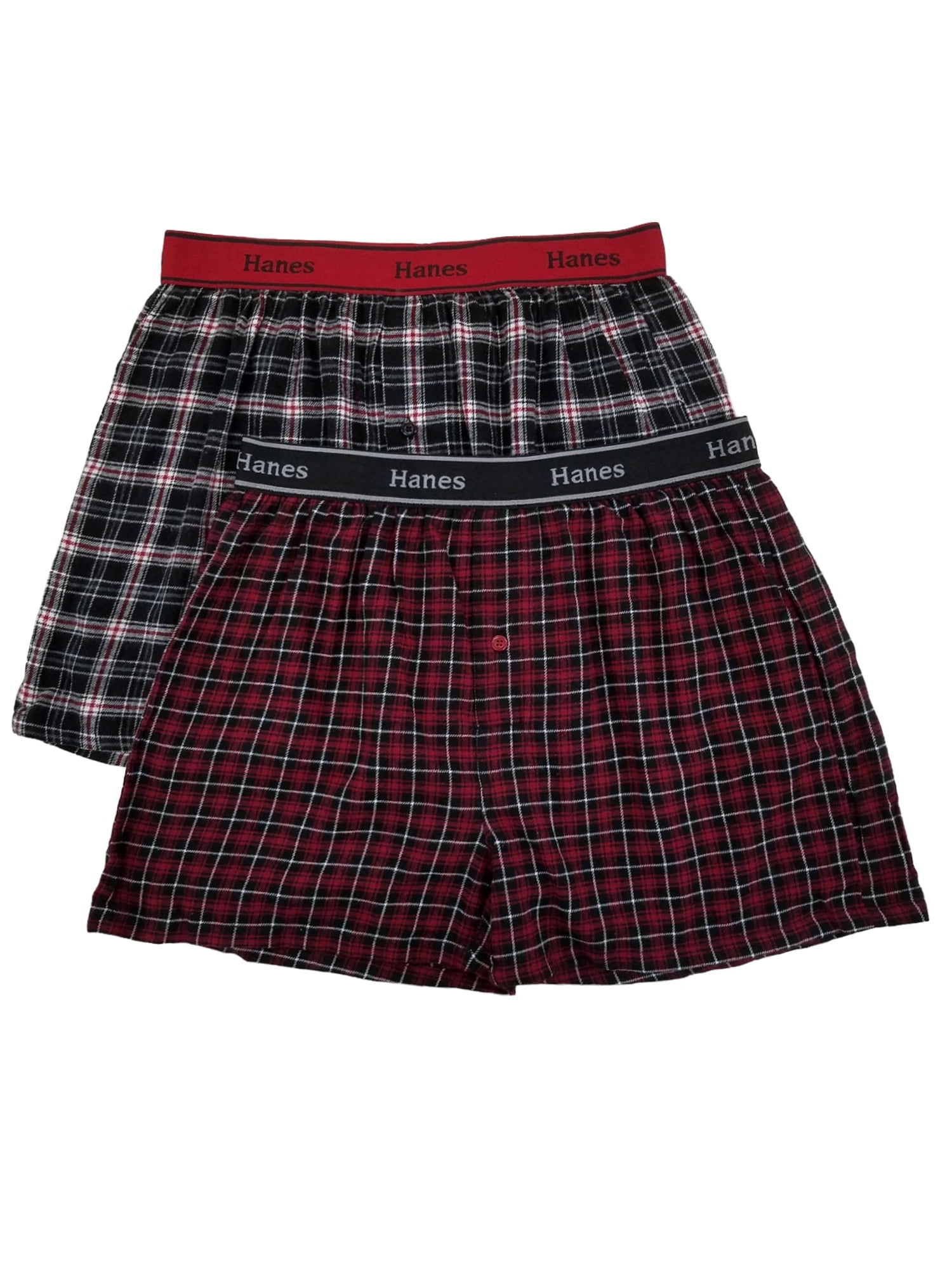 Hanes Hanes Mens 2Pack Black & Red Plaid Flannel Boxer Shorts S