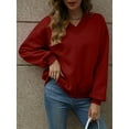 thumbnail image 4 of Womens Oversized V Neck Sweatshirt Fleece Long Sleeve Hoodies Pullover Comfy Top Outfits Wine Red XXL, 4 of 9