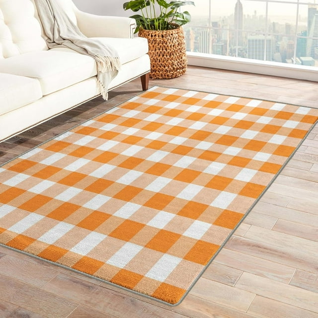 Plaid Area Rugs for Bedroom Living Room - 2x3 ft - Orange Carpet for Home Decor - Plaid Patterned Decorative Indoor Small Rug - Washable & Soft & Non Slip & Low Pile (ZF&7550)