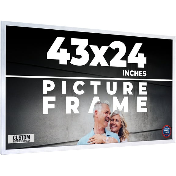 43x24 Frame Silver Stainless Steel Solid Wood Picture Frame | 0.75 Inch Moulding Width | Includes