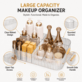 thumbnail image 3 of ABPETE Large Makeup Organizer, Clear 12 Slot Makeup Brush Holder with Handle, Vintage Striped Cosmetic Storage Box for Bathroom Countertop Desk Vanity, 3 of 7