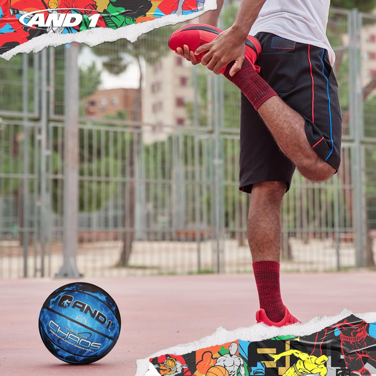 AND1 Chaos Rubber Basketball & Pump, Meteorite Space, Size 7