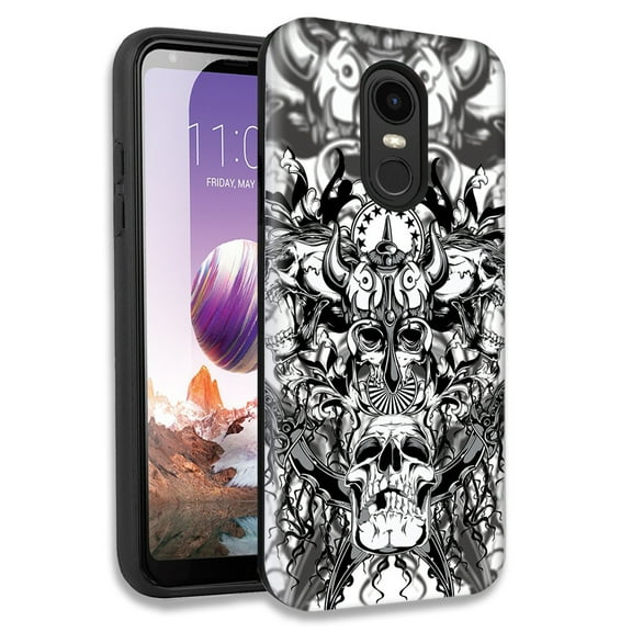Mundaze Viking Skulls Double Layer Hybrid Case Cover For LG Tribute Empire/Risio 3/K8 K8 Plus 2018