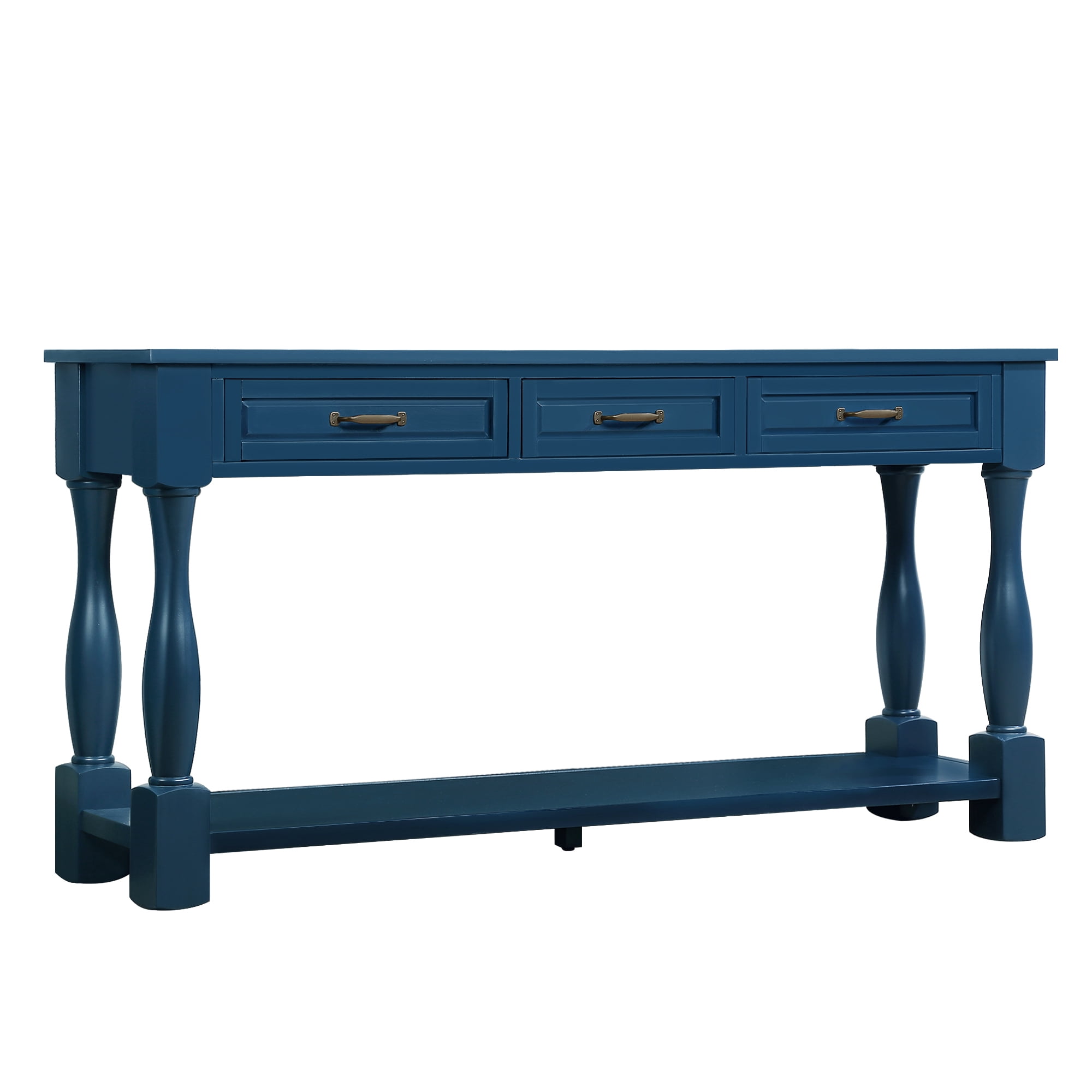 Leumius 63In Long Wood Console Table with 3 Drawers and 1 Bottom Shelf for Entryway Hallway (Navy Blue)