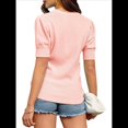 thumbnail image 2 of Suéter de Corta Abullonada para Mujer, Informal, de Verano, con Cuello Redondo, Blusa de Punto Acanalado. Rosa S, 2 of 5