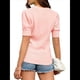 thumbnail image 2 of Suéter de Corta Abullonada para Mujer, Informal, de Verano, con Cuello Redondo, Blusa de Punto Acanalado. Rosa M, 2 of 5