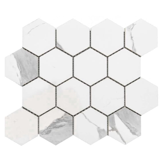 The Tile Life Stately Hex 4" x 4" Calacatta Polished Porcelain Mosaic Tile Sample 1 Piece