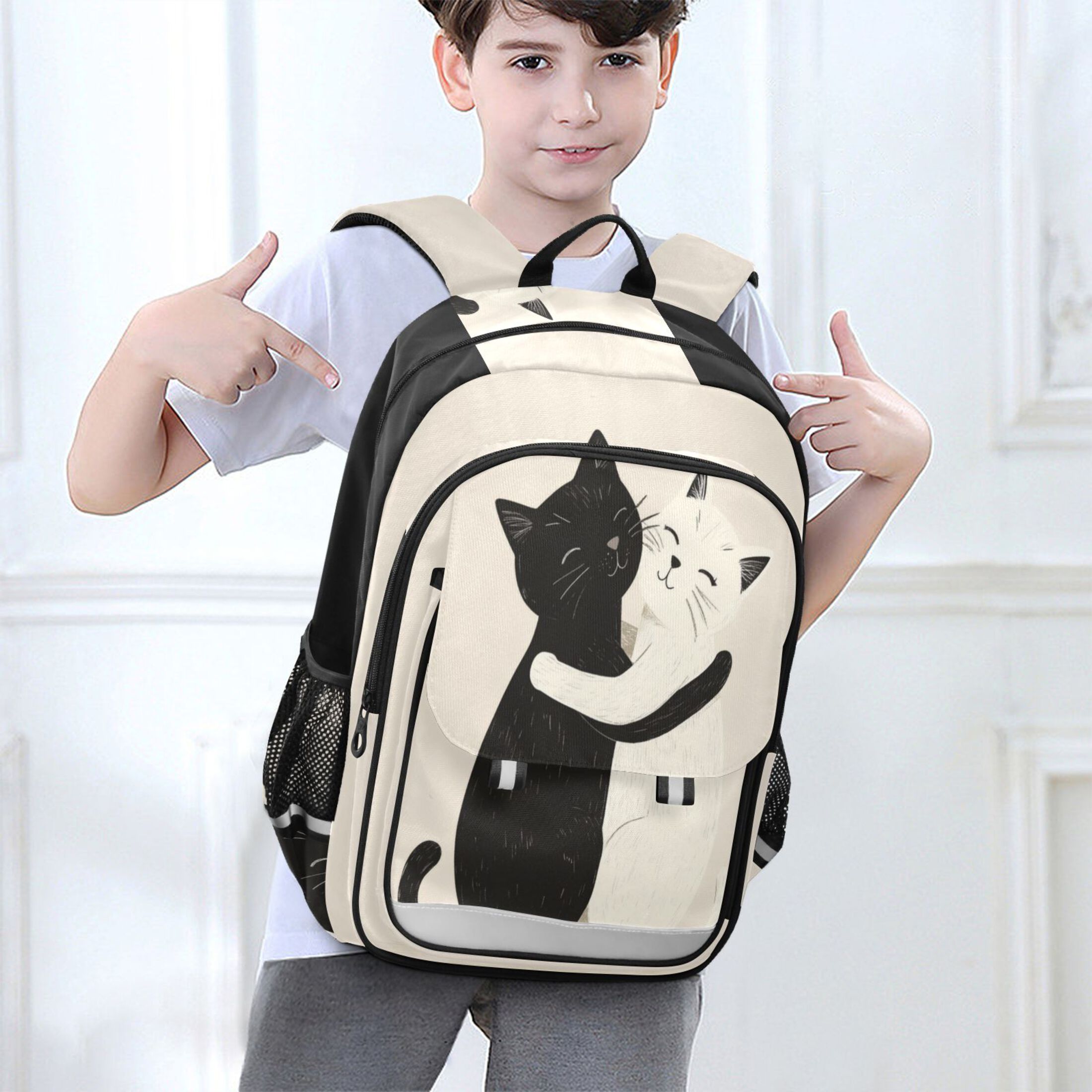 Backpack 12.9 *5.1 * 17.7 Inches Outing Backpack, Shopping Backpack, Travel Backpack Black Cat and White Cat