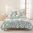 thumbnail image 3 of Twin Quilt Set 68''x86'', Sage Green Coastal Turtle Lightweight Summer Bedspread Coverlet Set with 2 Pillow Shams, Ocean Coral Nautical Breathable All Season Quilt Bedding for Dorm/Bedroom, 3 of 9