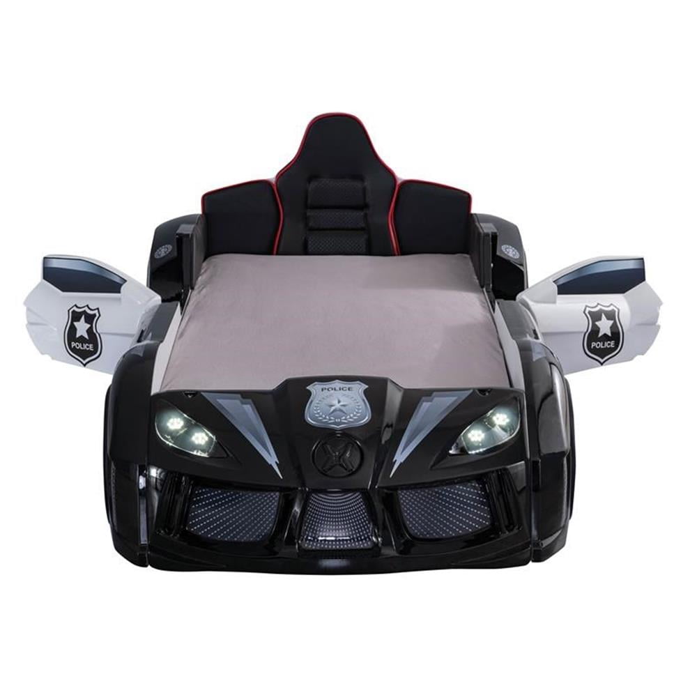 Pemberly Row Plastic Twin Race Car Bed with LED Light in Black