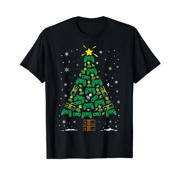 Gamer Nerd Video Game Lover Family Matching Christmas Tree Black T-Shirt