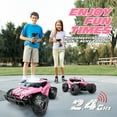 thumbnail image 5 of Tecnock Pink RC Car 1/16 Scale Remote Control Car for Girls, High Speed 20+ KM/H All Terrains Rc Monster Truck with Two Rechargeable Batteries & Head Chassis Lights Gift Toy for Kids Adults, 5 of 8