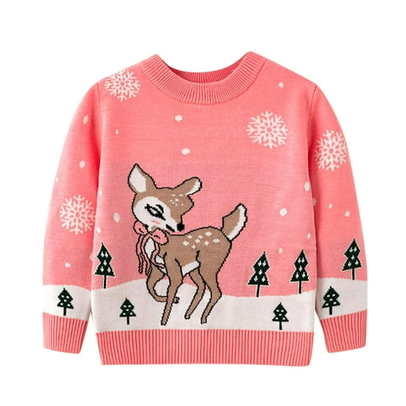 Hfolob Kids Girl Sweaters Toddler Boys Girls Christmas Deer Sweater Long Sleeve Warm Knitted Pullover Xmas Tops