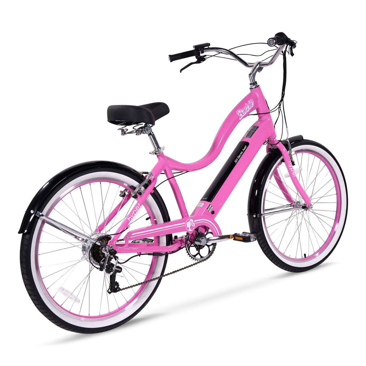 Hyper Barbie 26" Ladies 36V Electric Cruiser E-Bike for Adults, Pedal-Assist, 250W Motor, Pink