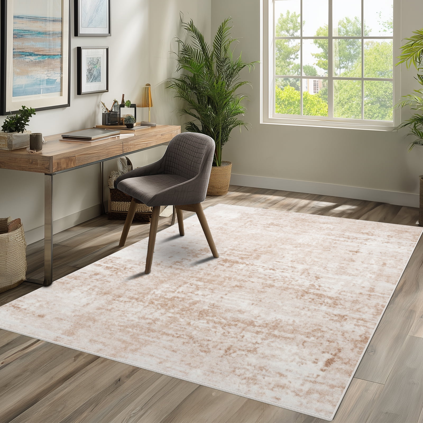 Area Rugs for Living Room, Homasen 5'x7' Washable Indoor Rug Boho White Beige, Soft Low Pile Stain Resistant Carpet for Bedroom, Nursery, Office