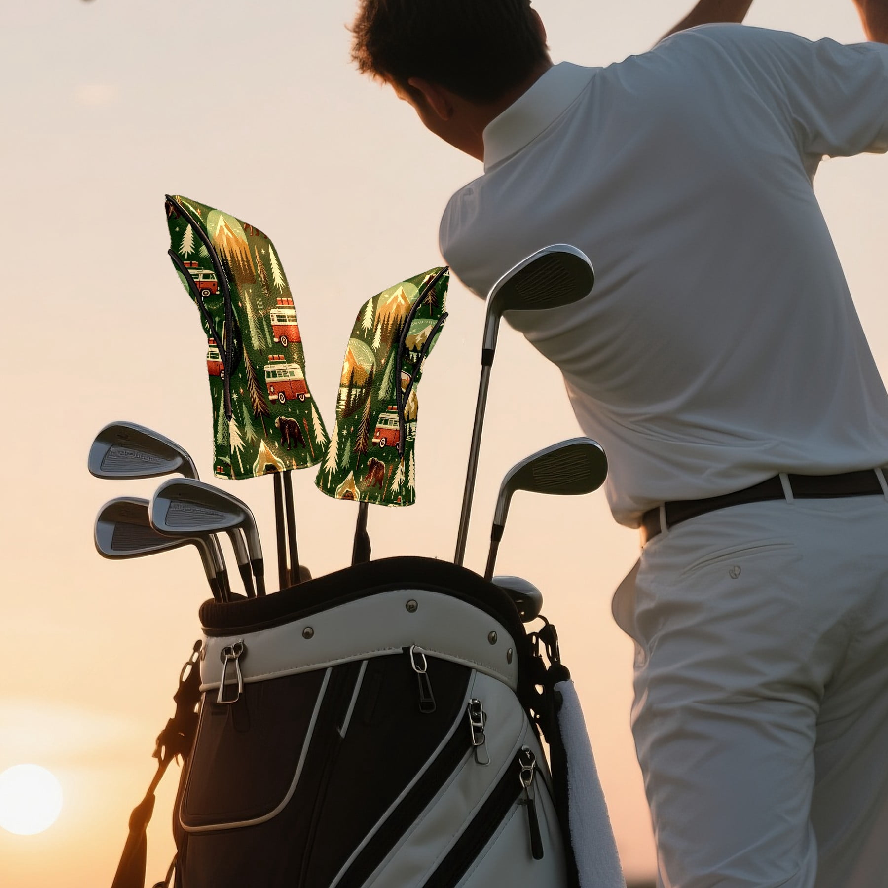 Golf Club Covers, Green Mountain Camping Premium PU Leather Driver Hybrid Putter Head Covers with Velvet Lining, Waterproof Golf Gifts for Men Women