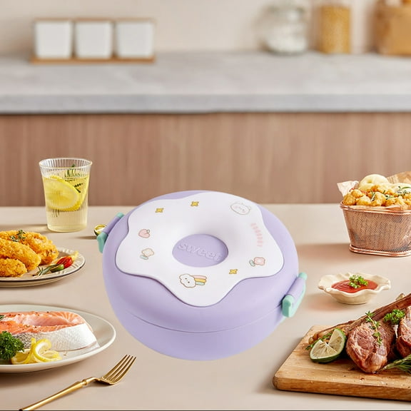 AuroraX Reusable Lunch Boxes for Women,Insulated Small Adults Snack Containers with Lids,Cute Keep Food Warm Microwave Safe Doughnuts Teens Purple