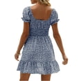 thumbnail image 4 of Square Neck Womens Boho Floral Smocked Short Sleeve Ruffle Beach Summer Mini Dress, 4 of 5