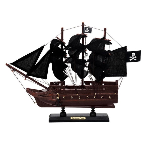 HANDCRAFTED NAUTICAL D√âCOR Wooden Caribbean Pirate Black Sails Model Pirate Ship 12"