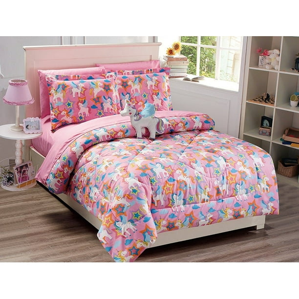 Fancy Linen 8pc Unicorn Full Comforter Pink Purple With ...
