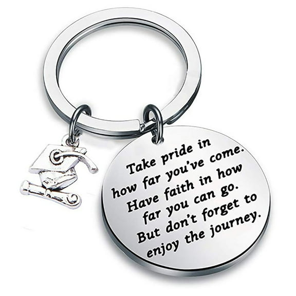harmtty Stainless Steel Words Print Hanging Key Chain Ring Pendant Graduation Gift Decor,Multicolor