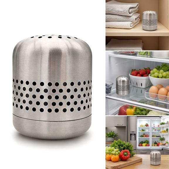 Fresh Core Refrigerator Sanitizer,Refrigerator Deodorizer,Stainless Steel Fridge Deodorizer Container, Reusable Refrigerator Odor Absorber Box for Kitchen Cabinet Closet Storage