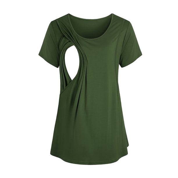 Pntutb moda sólida manga corta lactancia mujer embarazada blusa de maternidad Pntutb Pntutb-7959