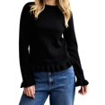 thumbnail image 2 of Women'S Solid Crew Neck Ruffle Hem Long Sleeve Knit Sweater, 2 of 8