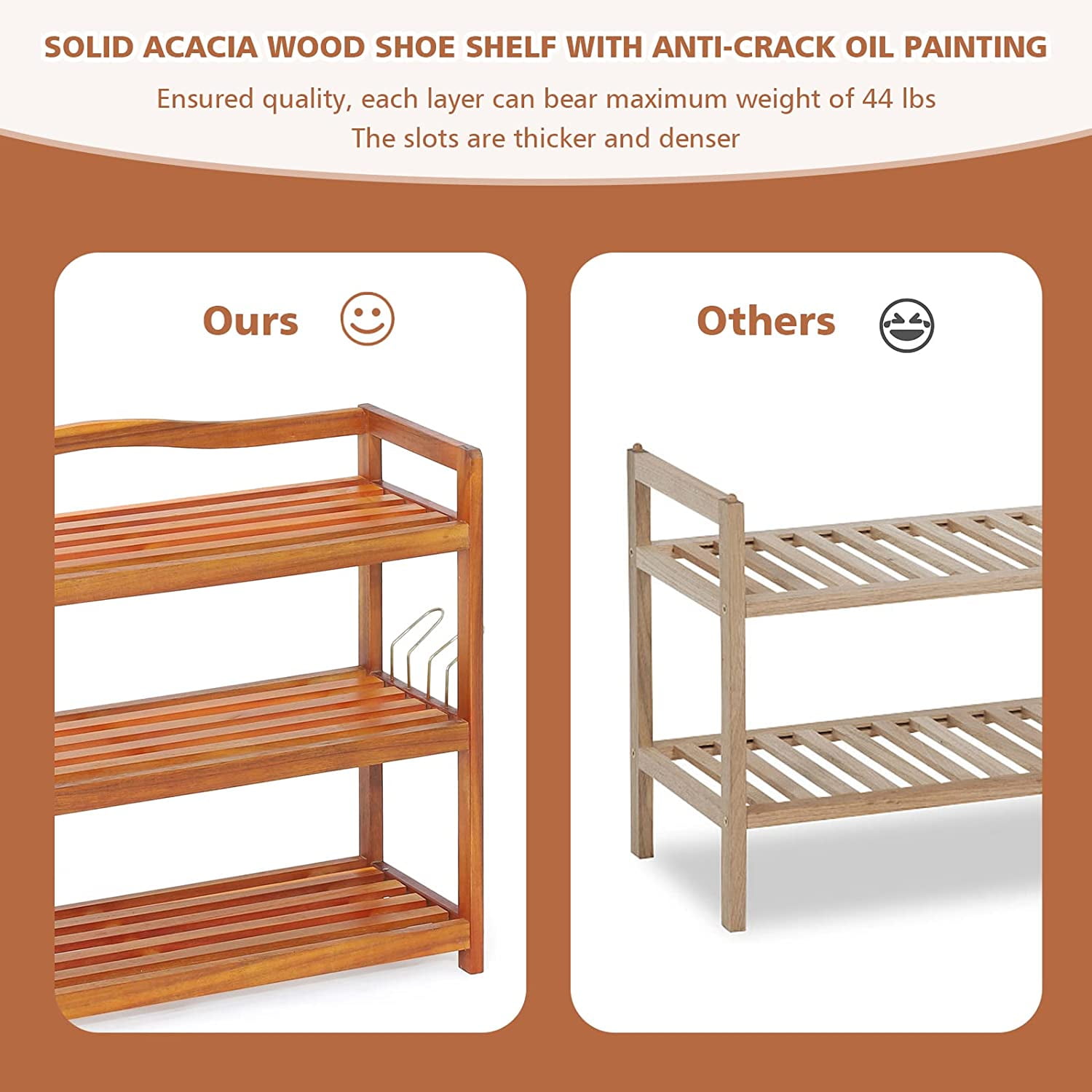 Giantex 5-Tier Shoe Rack, Acacia Wood Shoe Shelf with Side
