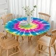thumbnail image 3 of Colorful Rainbow Tie Dye Spiral Pattern Round Fitted Tablecloth with Elastic Edge,Dining Table Cover Waterproof,Outdoor Round Tablecloth for Camping,Dining,Indoor and Outdoor, 3 of 7