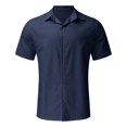thumbnail image 4 of XDZJLR Chemises pour Hommes Été Hawaii Uni Manches Courtes Double Poche Col Rabattu Boutons Hauts, 4 of 5
