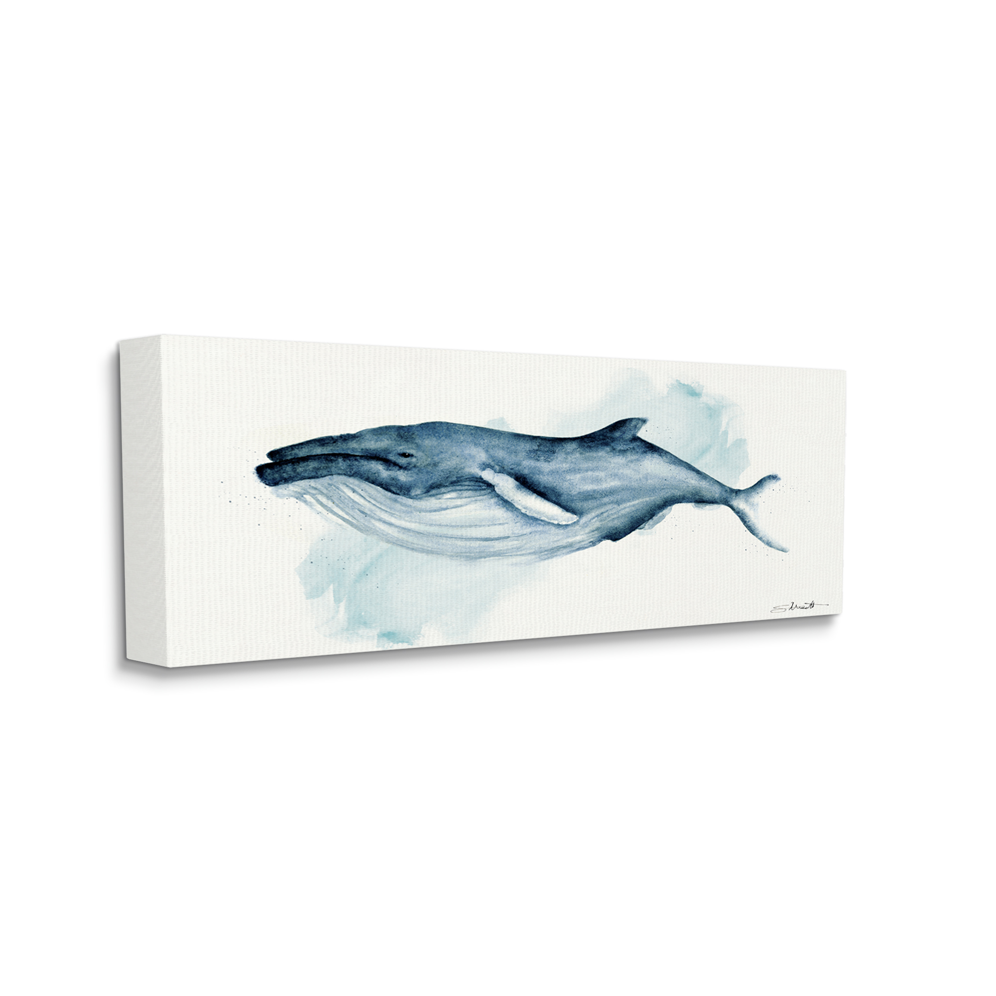 Stupell Industries Serene Humpback Whale Watercolor Painting Blue Nautical Animal, 40 x 17, Design by Stephanie Workman Marrott