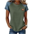 thumbnail image 3 of Sentmoon Chemise en Denim Hauts Habillés pour Femmes Manches Courtes Col Ras du Cou Patchwork Coupe Régulière avec Imprimé Extensible Haut d'Été pour Femme Décontracté pour Détente et Sommeil P-2TG, 3 of 6