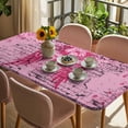 thumbnail image 3 of Pink Ribbon Table Cloths for 6 Foot Rectangle Tables, Wings Romantic Love Heart Flowers Retro Country Patio Waterproof Elastic Fitted Tablecloths, Washable Rectangular Table Cover for Camping, 3 of 8