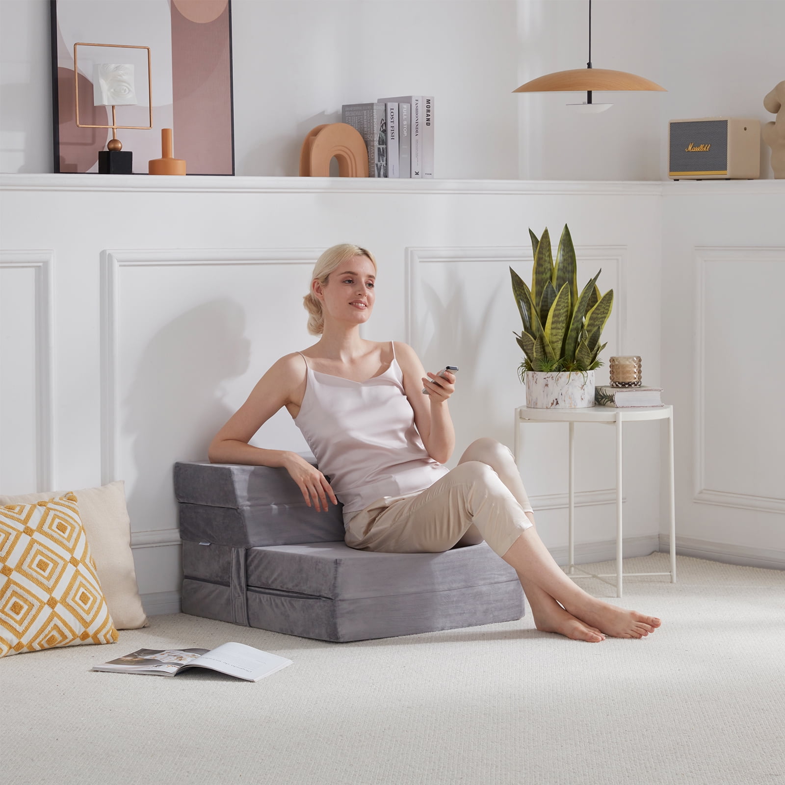 BDEUS 4" Velvet Folding Mattress Topper with Carry Case, TriFold High